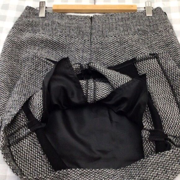 INFINITIF tweed pencil skirt wool blend black grey belted size 38 - Picture 9 of 16
